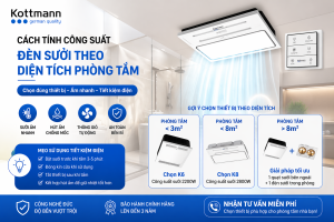 Đèn sưởi phòng tắm bao nhiêu W là đủ? Cách tính chuẩn + chọn K6, K8 đúng diện tích