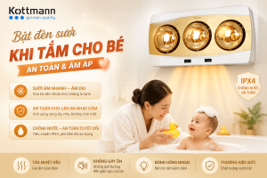 bật đèn sưởi khi tắm cho bé
